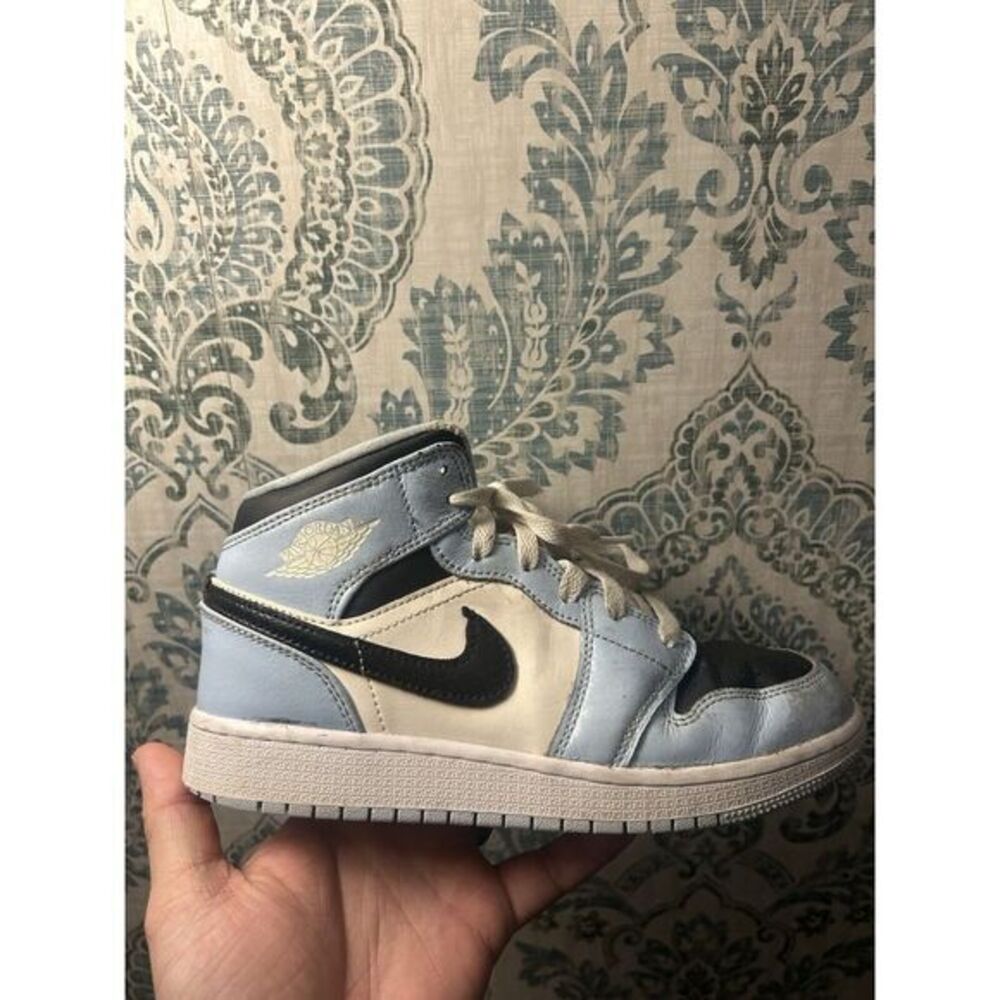 Nike Air Jordan 1 Mid Kids Shoes Blue Leather Athletic Sneaker‎ 3.5Y 555112-401